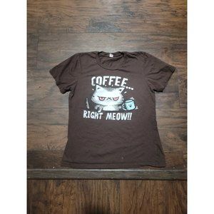 Brown Graphic Cat T-Shirt Size Small